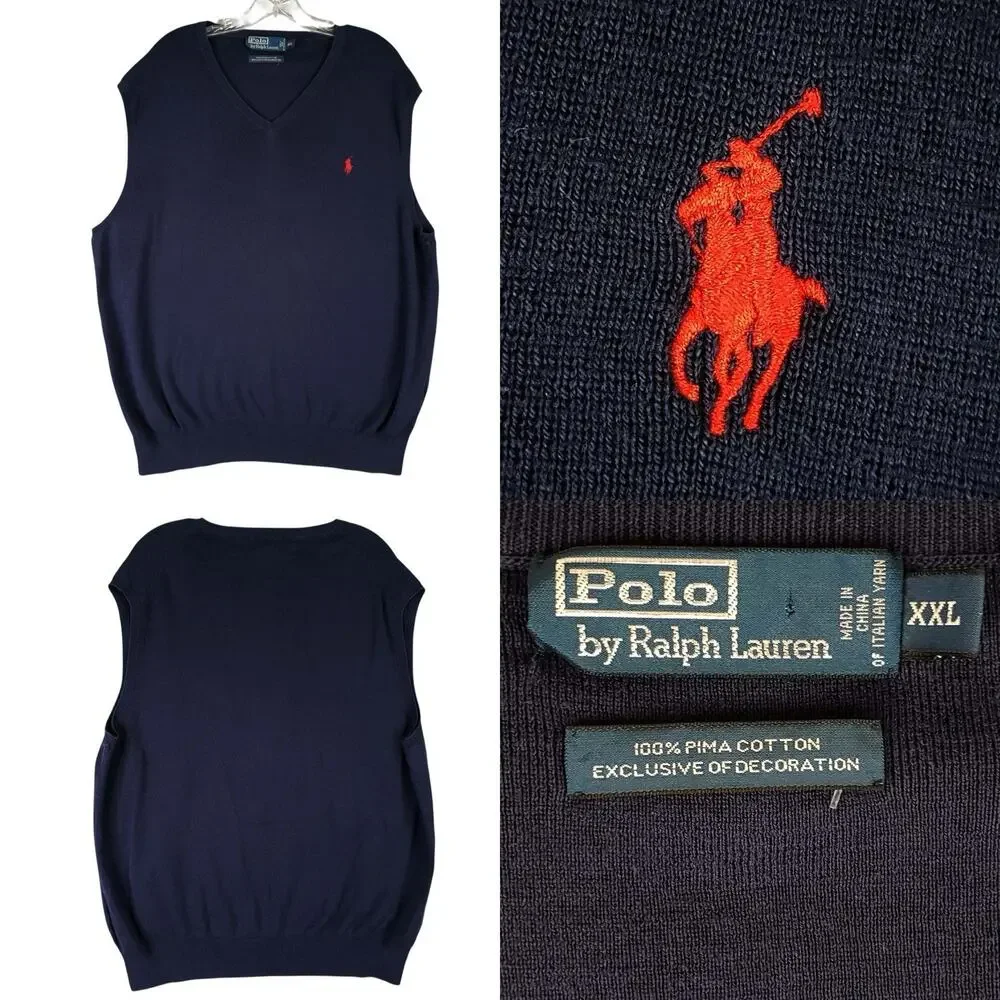 Vintage Polo Ralph Lauren Sweater Vest Men’s Size XXL Navy Blue Pima Cotton